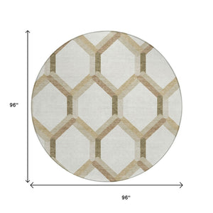 HomeRoots 8' Round Washable Ivory and Brown Geometric Area Rug for Indoor/Outdoor Use - Durable & Stylish! 660585
