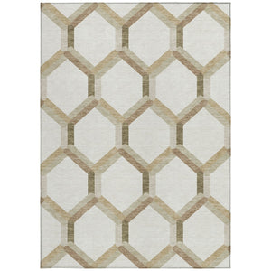 HomeRoots 8' X 10' Ivory and Brown Geometric Indoor Outdoor Rug - Stylish, Washable, Stain-Resistant, Versatile 660586