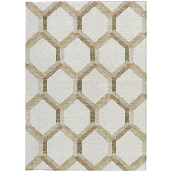HomeRoots 8' X 10' Ivory and Brown Geometric Indoor Outdoor Rug - Stylish, Washable, Stain-Resistant, Versatile 660586