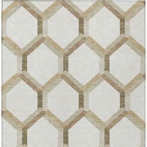 HomeRoots 10' Modern Ivory & Brown Geometric Area Rug - Durable, Washable for Indoor/Outdoor Spaces, 10x14 ft 660588