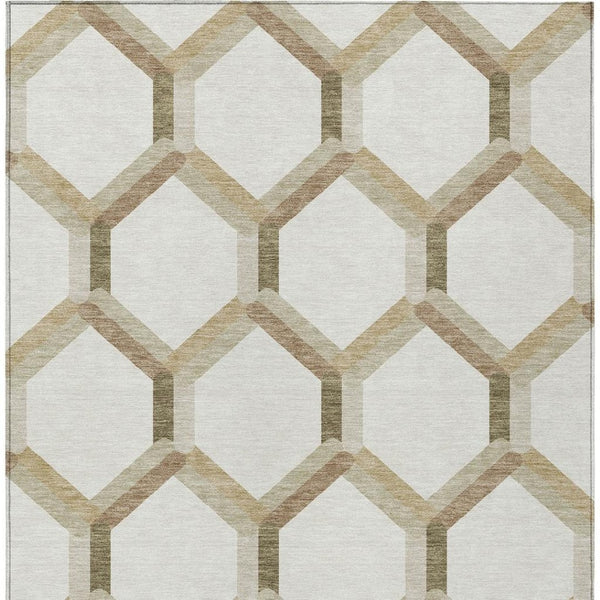 HomeRoots 10' Modern Ivory & Brown Geometric Area Rug - Durable, Washable for Indoor/Outdoor Spaces, 10x14 ft 660588