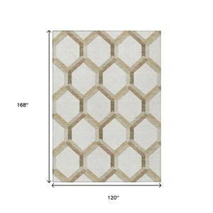 HomeRoots 10' Modern Ivory & Brown Geometric Area Rug - Durable, Washable for Indoor/Outdoor Spaces, 10x14 ft 660588