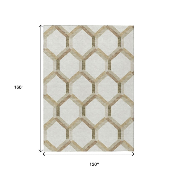 HomeRoots 10' Modern Ivory & Brown Geometric Area Rug - Durable, Washable for Indoor/Outdoor Spaces, 10x14 ft 660588