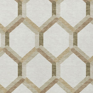HomeRoots 10' Modern Ivory & Brown Geometric Area Rug - Durable, Washable for Indoor/Outdoor Spaces, 10x14 ft 660588