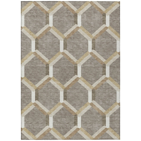 HomeRoots 5' X 8' Indoor Outdoor Area Rug - Stylish Taupe Beige Geometric Design, Washable & Durable for All Spaces 660590