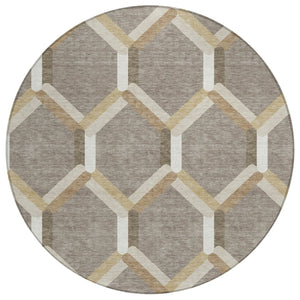 HomeRoots 8' Stylish Taupe Beige & Ivory Round Geometric Area Rug – Washable, Durable for Indoor & Outdoor Use 660591