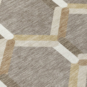 HomeRoots 8' Stylish Taupe Beige & Ivory Round Geometric Area Rug – Washable, Durable for Indoor & Outdoor Use 660591