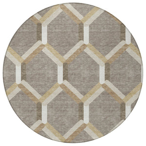 HomeRoots 8' Stylish Taupe Beige & Ivory Round Geometric Area Rug – Washable, Durable for Indoor & Outdoor Use 660591