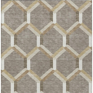 HomeRoots 8' X 10' Taupe Beige & Ivory Geometric Area Rug – Stylish, Washable, Indoor/Outdoor Versatile Design! 660592