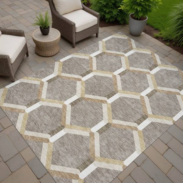 HomeRoots 8' X 10' Taupe Beige & Ivory Geometric Area Rug – Stylish, Washable, Indoor/Outdoor Versatile Design! 660592