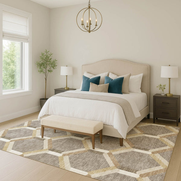HomeRoots 8' X 10' Taupe Beige & Ivory Geometric Area Rug – Stylish, Washable, Indoor/Outdoor Versatile Design! 660592