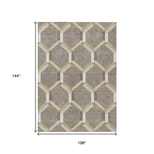 HomeRoots 9' Geometric Washable Indoor Outdoor Area Rug in Taupe, Beige & Ivory - Durable, Stylish & Versatile! 660593