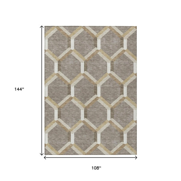 HomeRoots 9' Geometric Washable Indoor Outdoor Area Rug in Taupe, Beige & Ivory - Durable, Stylish & Versatile! 660593