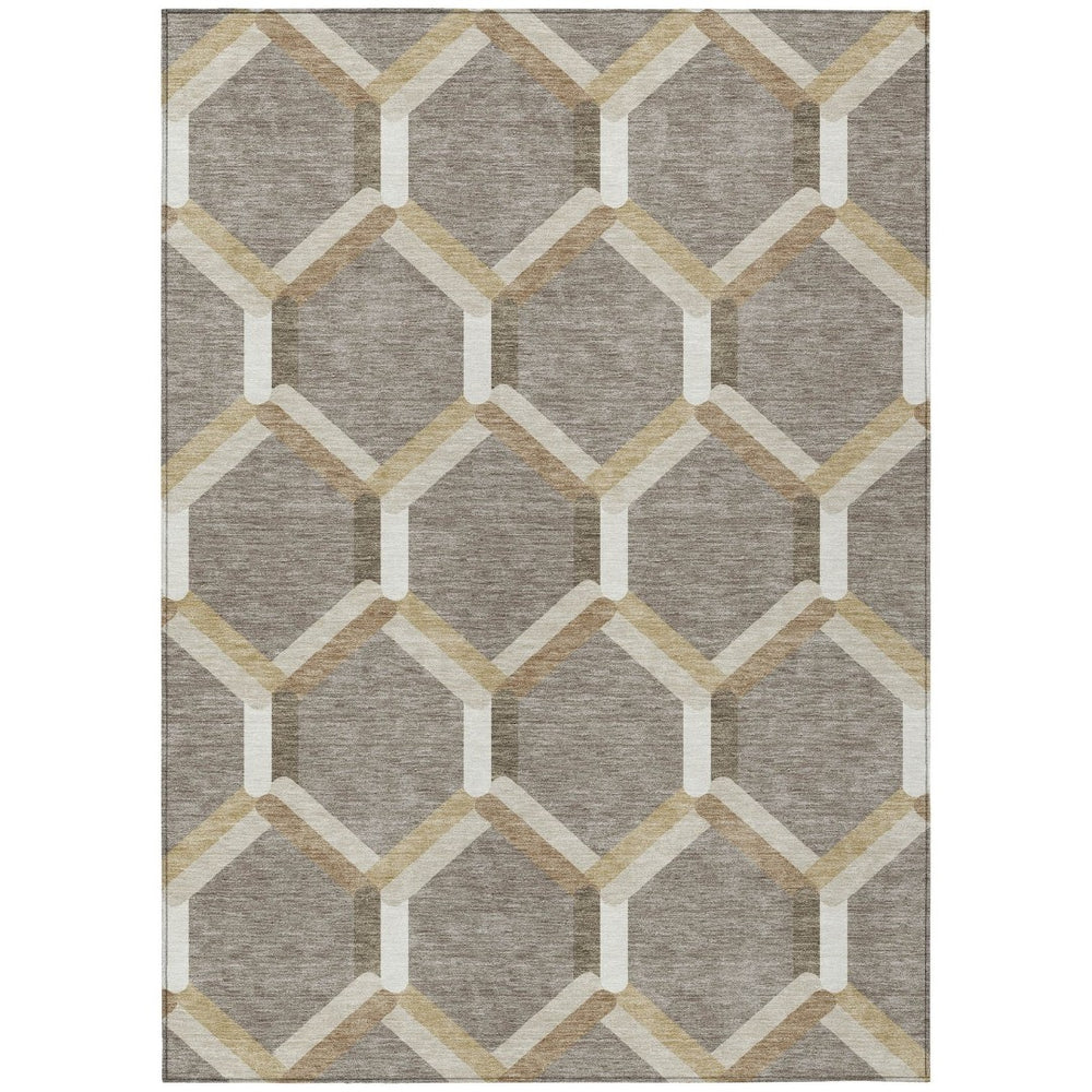 HomeRoots 10' Taupe Beige & Ivory Geometric Washable Area Rug – Stylish, Durable, Indoor/Outdoor Design for Any Space 660594