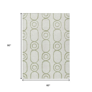 HomeRoots 5' Stylish Artichoke Green & Ivory Geometric Area Rug - Washable, Durable for Indoor & Outdoor Use 660596