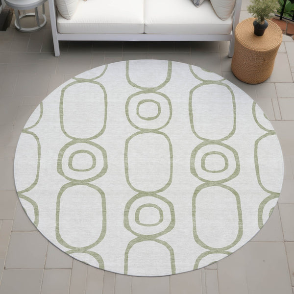HomeRoots 8' Artichoke Green & Ivory Geometric Washable Area Rug - Perfect for Indoor & Outdoor Spaces! 660597