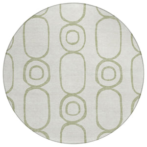 HomeRoots 8' Artichoke Green & Ivory Geometric Washable Area Rug - Perfect for Indoor & Outdoor Spaces! 660597