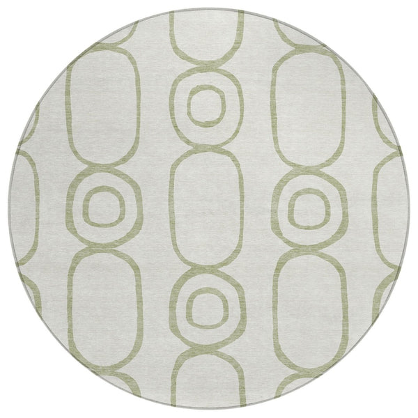 HomeRoots 8' Artichoke Green & Ivory Geometric Washable Area Rug - Perfect for Indoor & Outdoor Spaces! 660597