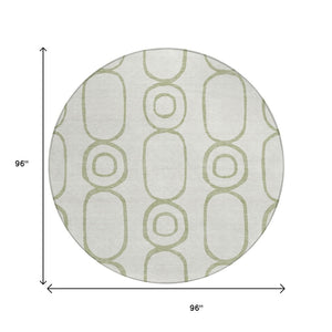 HomeRoots 8' Artichoke Green & Ivory Geometric Washable Area Rug - Perfect for Indoor & Outdoor Spaces! 660597