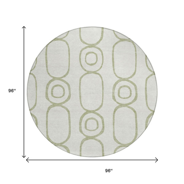 HomeRoots 8' Artichoke Green & Ivory Geometric Washable Area Rug - Perfect for Indoor & Outdoor Spaces! 660597
