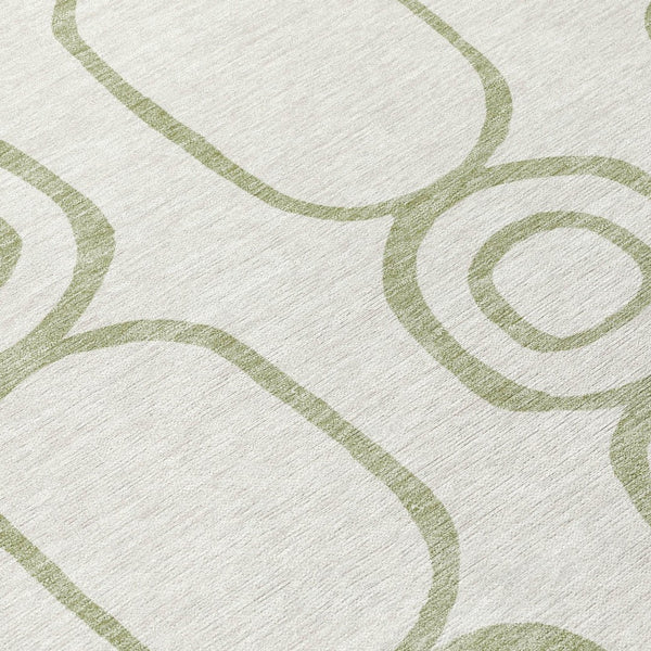 HomeRoots 8' Artichoke Green & Ivory Geometric Washable Area Rug - Perfect for Indoor & Outdoor Spaces! 660597
