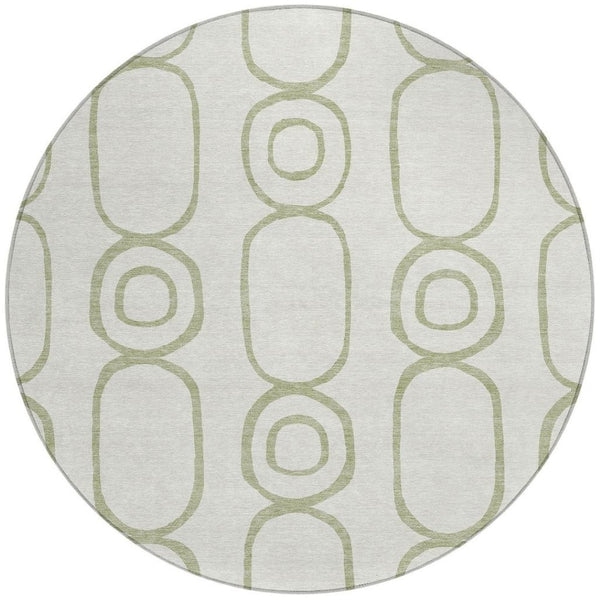 HomeRoots 8' Artichoke Green & Ivory Geometric Washable Area Rug - Perfect for Indoor & Outdoor Spaces! 660597
