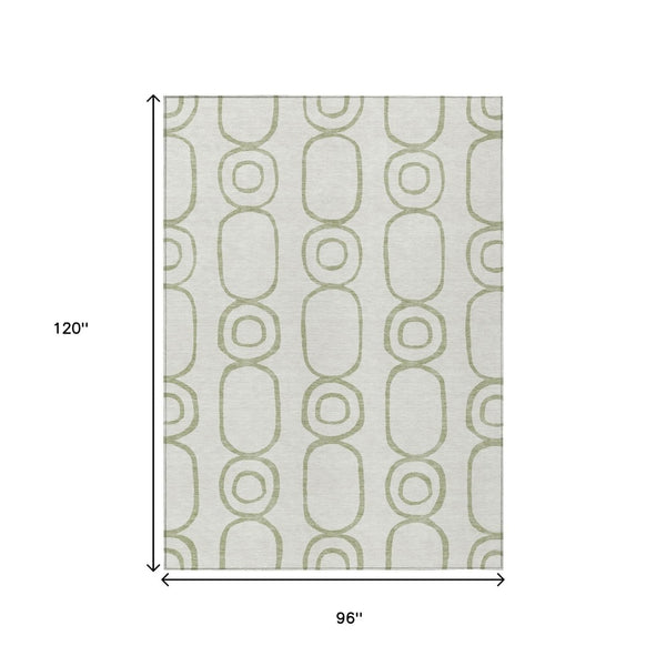 HomeRoots 8' X 10' Artichoke Green Geometric Washable Area Rug - Perfect for Indoor & Outdoor Spaces! 660598