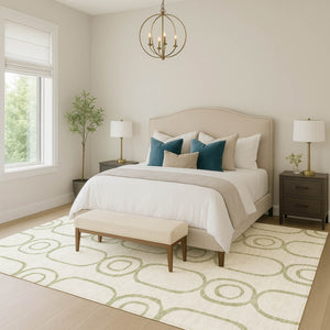 HomeRoots 8' X 10' Artichoke Green Geometric Washable Area Rug - Perfect for Indoor & Outdoor Spaces! 660598