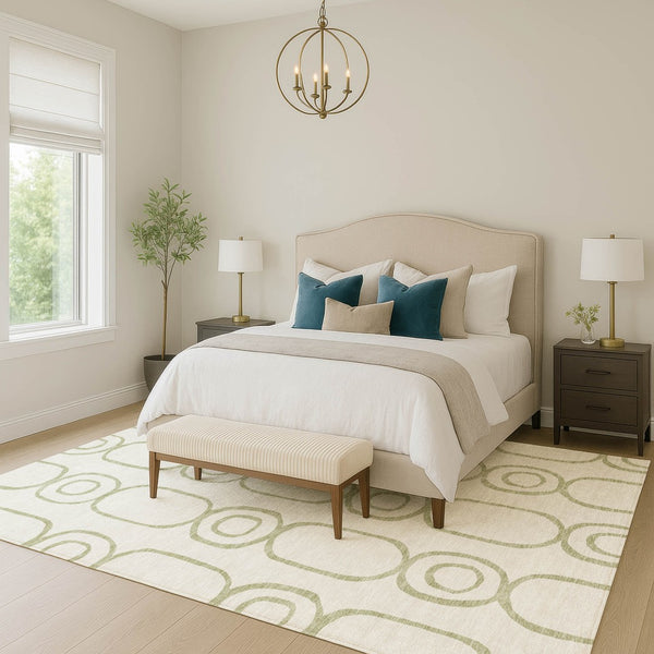 HomeRoots 8' X 10' Artichoke Green Geometric Washable Area Rug - Perfect for Indoor & Outdoor Spaces! 660598