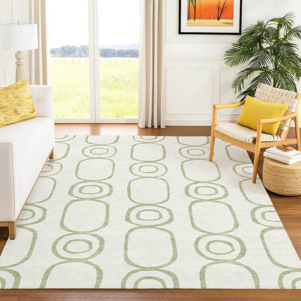 HomeRoots 8' X 10' Artichoke Green Geometric Washable Area Rug - Perfect for Indoor & Outdoor Spaces! 660598
