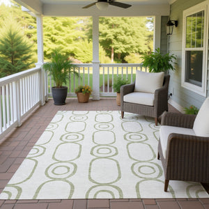 HomeRoots 8' X 10' Artichoke Green Geometric Washable Area Rug - Perfect for Indoor & Outdoor Spaces! 660598