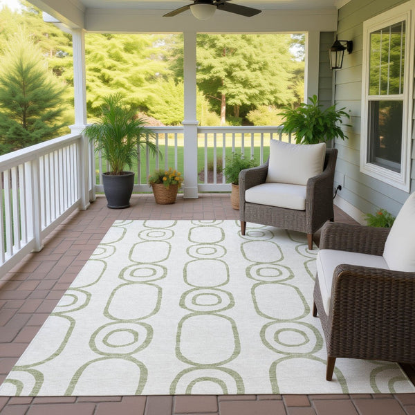 HomeRoots 8' X 10' Artichoke Green Geometric Washable Area Rug - Perfect for Indoor & Outdoor Spaces! 660598