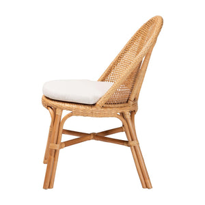 English Elm Bohemian Hand-woven Rattan Wingback Dining Chair with Honey Finish and Cushioned Seat B2750P467799