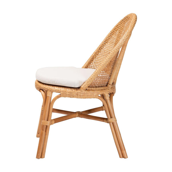 English Elm Bohemian Hand-woven Rattan Wingback Dining Chair with Honey Finish and Cushioned Seat B2750P467799