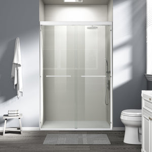 English Elm 44" Semi-frameless Double Sliding Shower Door Brushed Gold Tempered Glass Walk-in White W1920P385296