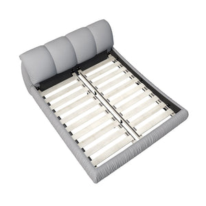 English Elm Queen Size Upholstered Platform Bed With Oversized Padded Backrest & Solid Wood Frame In Grey W1885S00020-GIGA