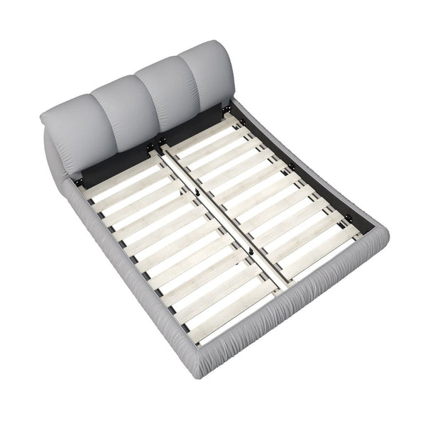 English Elm Queen Size Upholstered Platform Bed With Oversized Padded Backrest & Solid Wood Frame In Grey W1885S00020-GIGA