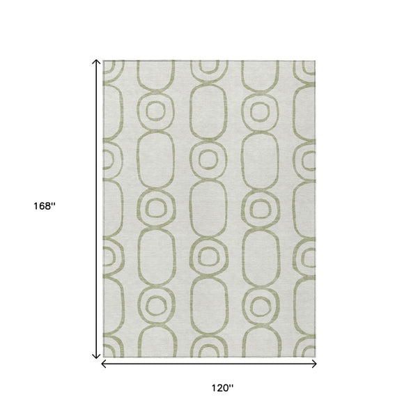 HomeRoots 10' Artichoke Green and Ivory Geometric Area Rug – Washable, Durable for Indoor & Outdoor Spaces! 660600