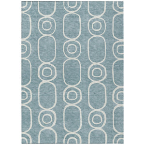 HomeRoots 5' Aqua and Ivory Geometric Area Rug - Washable, Durable, Modern Design for Indoor/Outdoor Use 660602