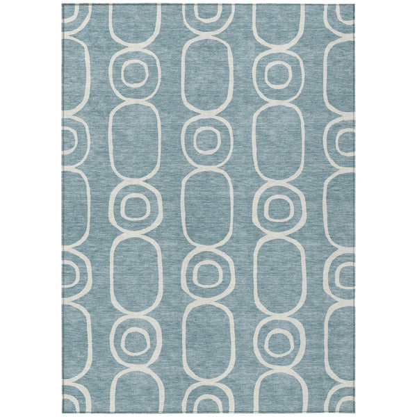 HomeRoots 5' Aqua and Ivory Geometric Area Rug - Washable, Durable, Modern Design for Indoor/Outdoor Use 660602