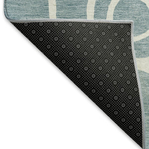 HomeRoots 5' Aqua and Ivory Geometric Area Rug - Washable, Durable, Modern Design for Indoor/Outdoor Use 660602