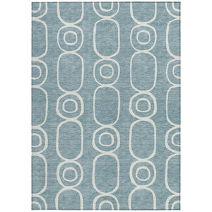 HomeRoots 5' Aqua and Ivory Geometric Area Rug - Washable, Durable, Modern Design for Indoor/Outdoor Use 660602