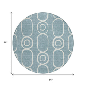 HomeRoots 8' Aqua And Ivory Round Geometric Area Rug – Durable, Washable, Indoor/Outdoor, Family-Friendly Design 660603