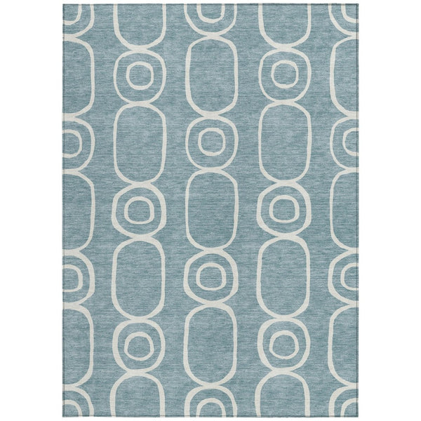 HomeRoots 8' X 10' Aqua and Ivory Geometric Area Rug - Stylish, Washable Indoor/Outdoor Rug for High Traffic Spaces 660604