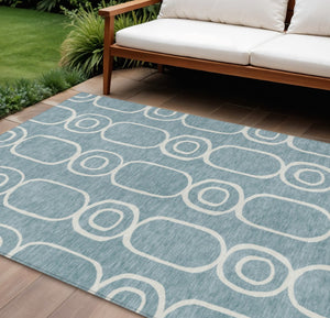HomeRoots 8' X 10' Aqua and Ivory Geometric Area Rug - Stylish, Washable Indoor/Outdoor Rug for High Traffic Spaces 660604