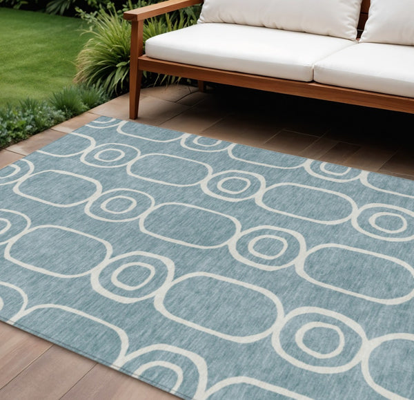 HomeRoots 8' X 10' Aqua and Ivory Geometric Area Rug - Stylish, Washable Indoor/Outdoor Rug for High Traffic Spaces 660604