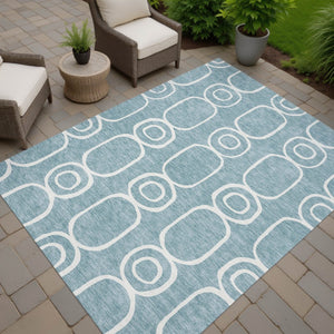 HomeRoots 8' X 10' Aqua and Ivory Geometric Area Rug - Stylish, Washable Indoor/Outdoor Rug for High Traffic Spaces 660604