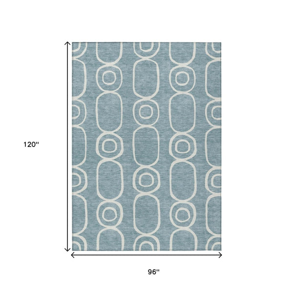HomeRoots 8' X 10' Aqua and Ivory Geometric Area Rug - Stylish, Washable Indoor/Outdoor Rug for High Traffic Spaces 660604