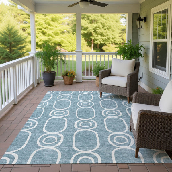 HomeRoots 8' X 10' Aqua and Ivory Geometric Area Rug - Stylish, Washable Indoor/Outdoor Rug for High Traffic Spaces 660604