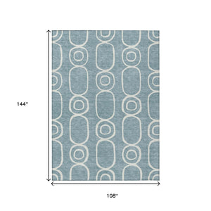 HomeRoots 9' Aqua and Ivory Geometric Washable Area Rug - Durable, Stylish, Indoor/Outdoor Versatility for All Spaces 660605